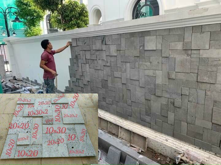 bức tường ốp đá ong ghép